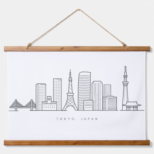 ミニマリスト東京スカイラインイラスト 吊り下げ型タペストリー (正面)