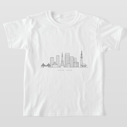 ミニマリスト東京スカイラインイラスト Tシャツ (レイダウン)
