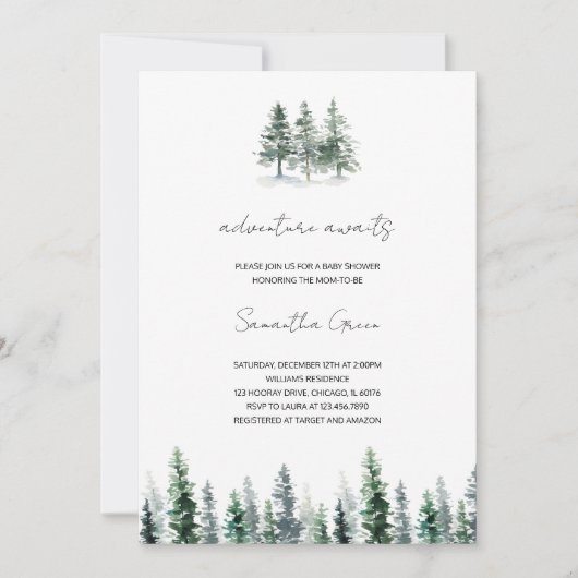 ミニマリスト松の木のベビーシャワー招待状 招待状 (正面)