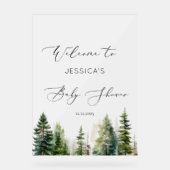 ミニマリスト松の木の森の赤ちゃんシャワーへようこそ アクリルサイン (正面)