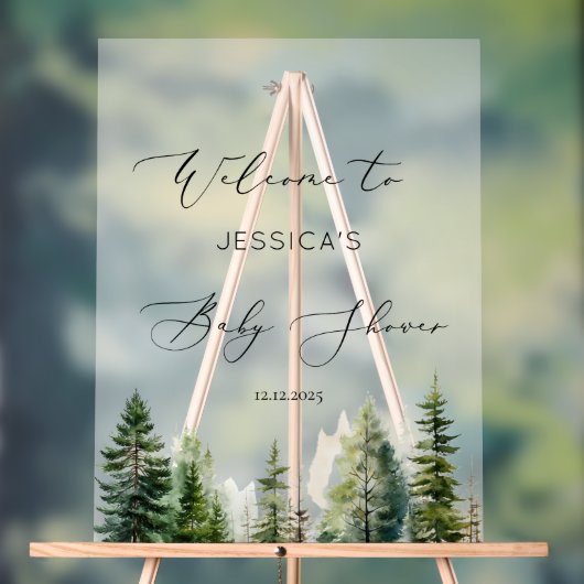 ミニマリスト松の木の森の赤ちゃんシャワーへようこそ アクリルサイン (ニュートラル)