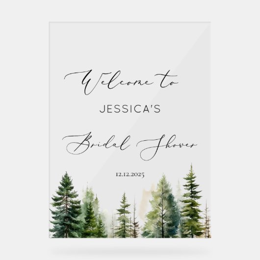 ミニマリスト松の木の森ブライダルシャワーへようこそ アクリルサイン (正面)
