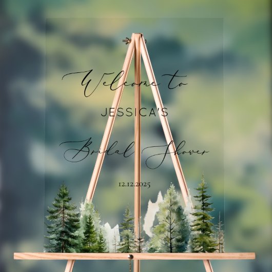 ミニマリスト松の木の森ブライダルシャワーへようこそ アクリルサイン (ニュートラル)