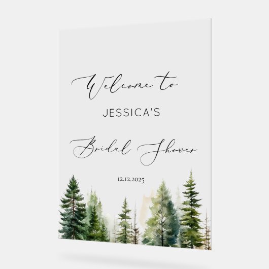 ミニマリスト松の木の森ブライダルシャワーへようこそ アクリルサイン (傾斜)
