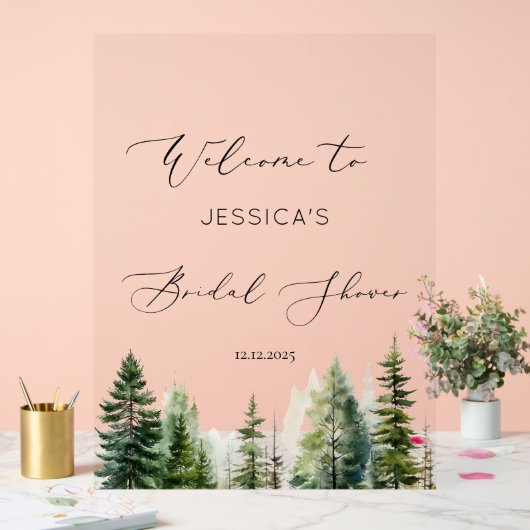 ミニマリスト松の木の森ブライダルシャワーへようこそ アクリルサイン (ウェディング)