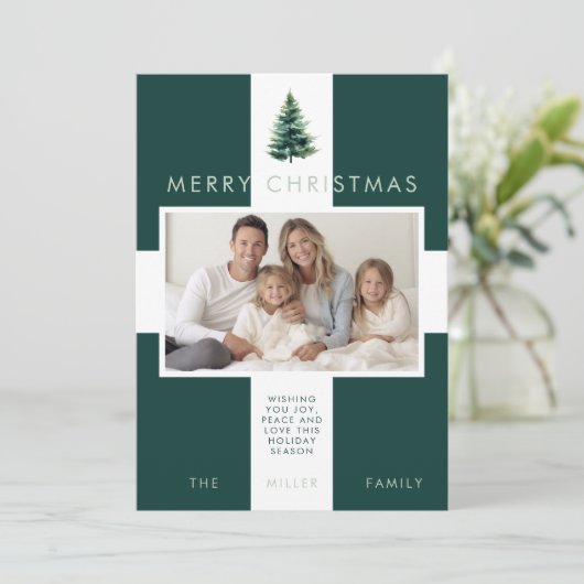 ミニマリスト松の木グリーンクリスマスホリデーフォト シーズンカード (スタンド正面)