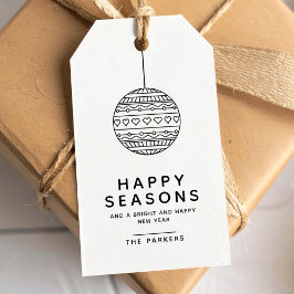 ミニマリスト柄のクリスマスボール Happy Seasons ギフトタグ