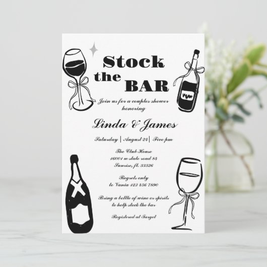 ミニマリスト株式バーカップルのシャワー招待状 招待状 (スタンド正面)