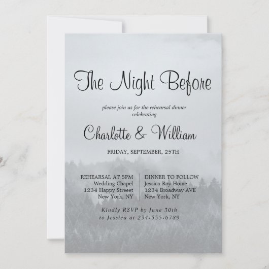 ミニマリスト森林の森林リ素朴ハーサルディナー 招待状 (正面)