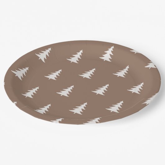 ミニマリスト森林茶色の素朴な松の木のパターン ペーパープレート (アングル)