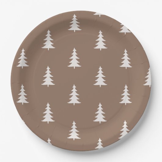 ミニマリスト森林茶色の素朴な松の木のパターン ペーパープレート (正面)