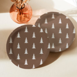 ミニマリスト森林茶色の素朴な松の木のパターン ペーパープレート