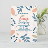 ミニマリスト植物学エレガントフローラ誕生日 招待状 (スタンド正面)