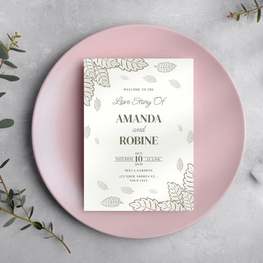 ミニマリスト植物学葉結婚式招待状 招待状