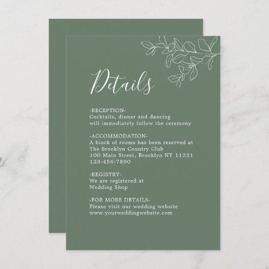 ミニマリスト植物平野セージ結婚グリーン エンクロージャーカード (正面/裏面)