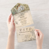 ミニマリスト植物性エレガントヴィンテージクリーム写真 オールインワン招待状 (貼ってはがせる)