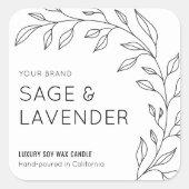 ミニマリスト植物性ブラック&ホワイトキャンドルラベル スクエアシール (正面)