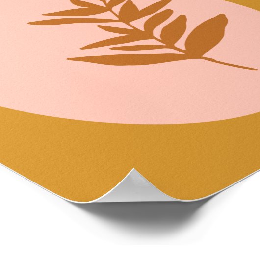 ミニマリスト植物性秋アートマスタードイエローピンク ポスター (角)