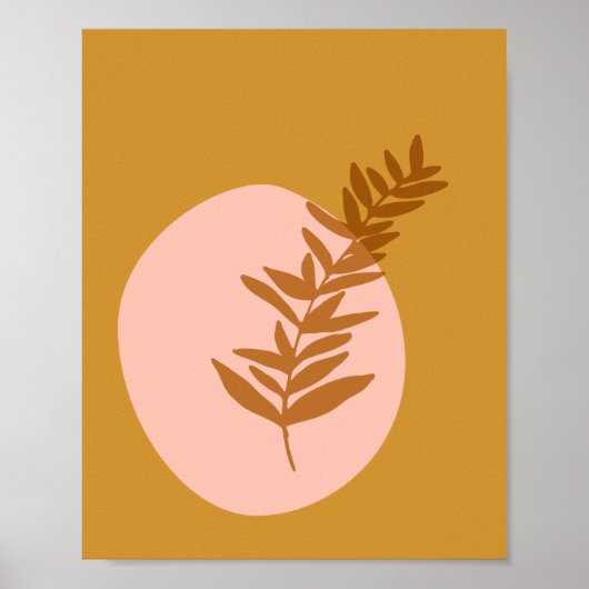 ミニマリスト植物性秋アートマスタードイエローピンク ポスター (正面)