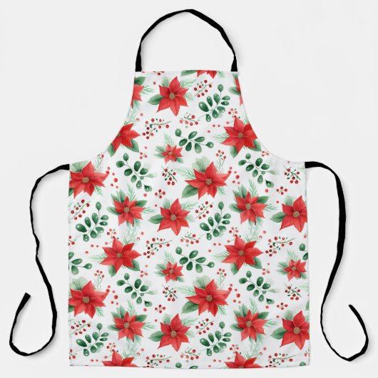 ミニマリスト植物文様水彩ポインセチア エプロン (正面)
