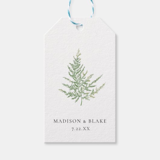 ミニマリスト植物水色ファーン結婚ズ ギフトタグ (正面)