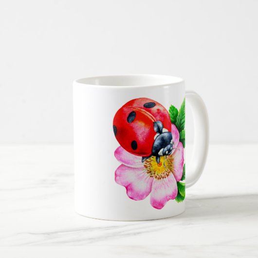 ミニマリスト植物水色ラディバグ花マグカップ コーヒーマグカップ (正面右)