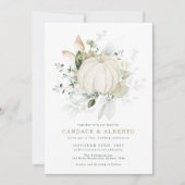 ミニマリスト植物緑の金ゴールドパンプキ結婚ン 招待状 (正面)