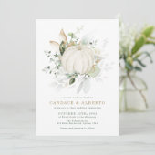 ミニマリスト植物緑の金ゴールドパンプキ結婚ン 招待状 (スタンド正面)