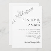 ミニマリスト植物線アートスケッチボホ結婚ズ 招待状 (正面/裏面)