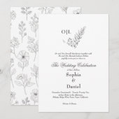 ミニマリスト植物線アート結婚式招待状 招待状 (正面/裏面)