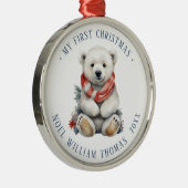 ミニマリスト極熊ベビー初めてのクリスマス メタルオーナメント (右)
