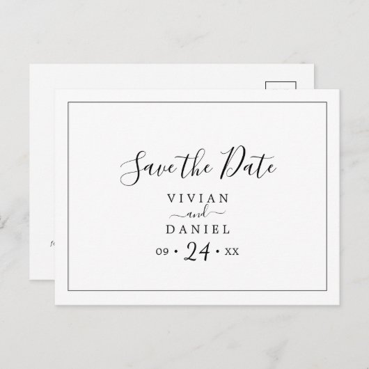 ミニマリスト横書き日付はがきを保存 インビテーションポストカード (正面/裏面)