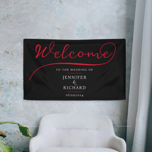 ミニマリスト歓迎の赤と黒のスクリプスタイリッシュト 横断幕