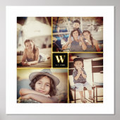 ミニマリスト正方形ファミリーモノグラム4フォトコラージュ 箔ポスター (正面)