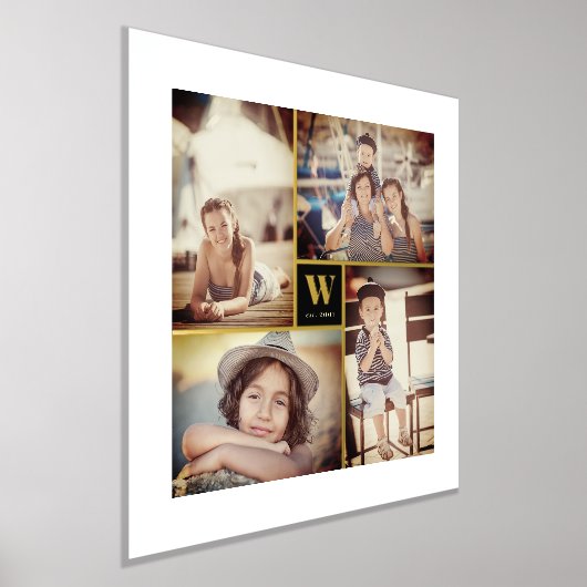 ミニマリスト正方形ファミリーモノグラム4フォトコラージュ 箔ポスター (レイダウン)