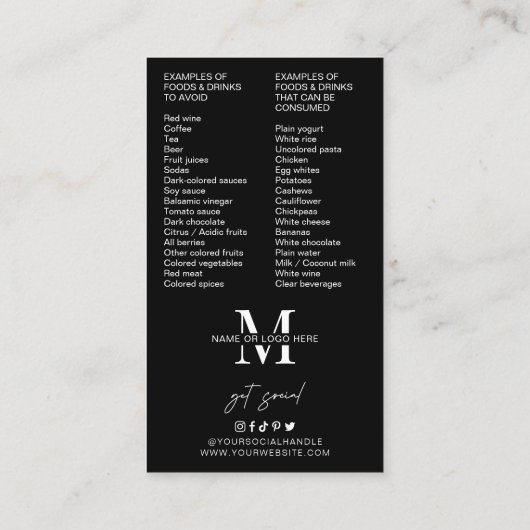 ミニマリスト歯のホワイトニングアフターケア手順 名刺 (裏面)