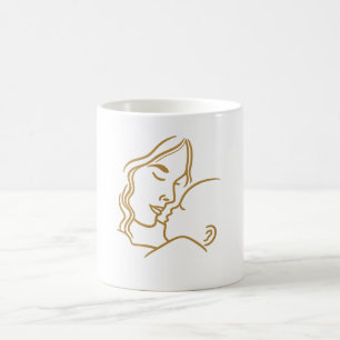 ミニマリスト母と子の線画デザイン コーヒーマグカップ