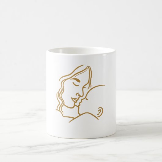 ミニマリスト母と子の線画デザイン コーヒーマグカップ (中央)