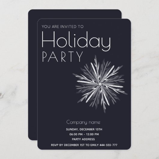 ミニマリスト水の色のスノーフレーク企業の休日 招待状 (正面/裏面)