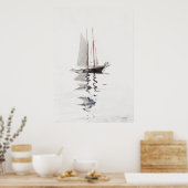 ミニマリスト水の色の帆船のポスターウォールエレガント ポスター (キッチン)
