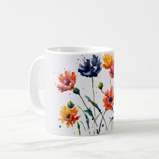 ミニマリスト水の色の花の（ばちゃばちゃ）跳ねる 絵を描 コーヒーマグカップ (正面左)