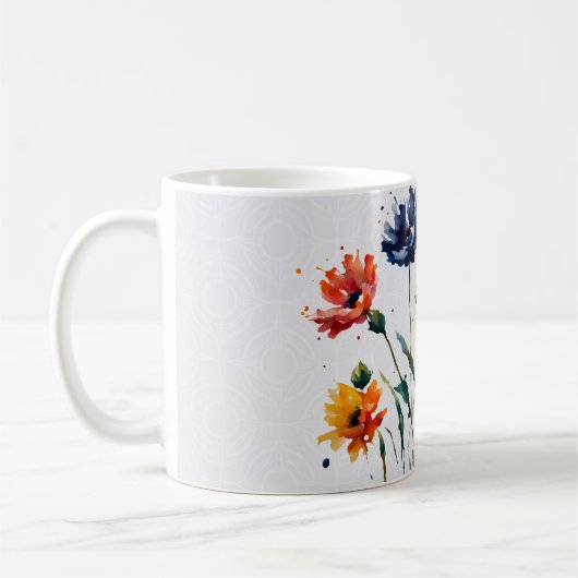 ミニマリスト水の色の花の（ばちゃばちゃ）跳ねる 絵を描 コーヒーマグカップ (左)