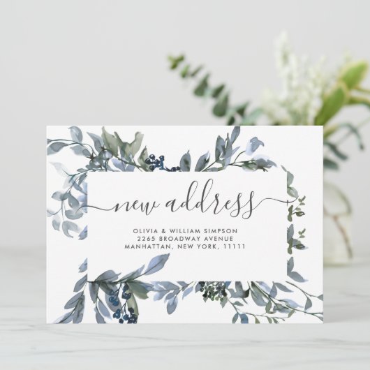 ミニマリスト水の色ほこりっぽい青ユーカリ移動 案内状 (スタンド正面)