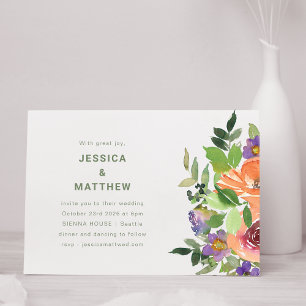 ミニマリスト水の色オレンジパープル結婚フローラ 招待状