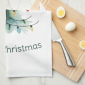 ミニマリスト水の色クリスマスツリー キッチンタオル (四つ折り)