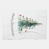 ミニマリスト水の色クリスマスツリー キッチンタオル (横)