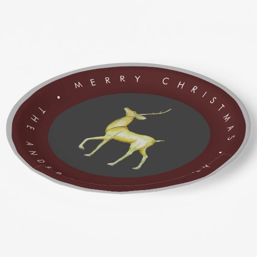 ミニマリスト水の色トナカイのメリークリスマス ペーパープレート (アングル)