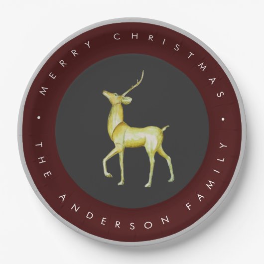 ミニマリスト水の色トナカイのメリークリスマス ペーパープレート (正面)