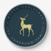 ミニマリスト水の色トナカイのメリークリスマス ペーパープレート (正面)