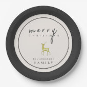 ミニマリスト水の色トナカイのメリークリスマス ペーパープレート (正面)